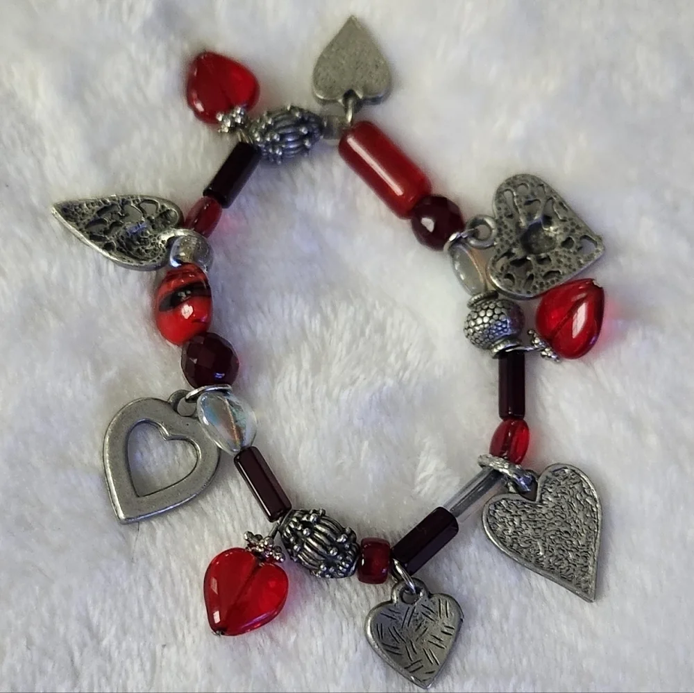 ❤️Heart Charm Bracelet with Red & Silver Accents – Romantic Statement Jewelry - Picture 8 of 9